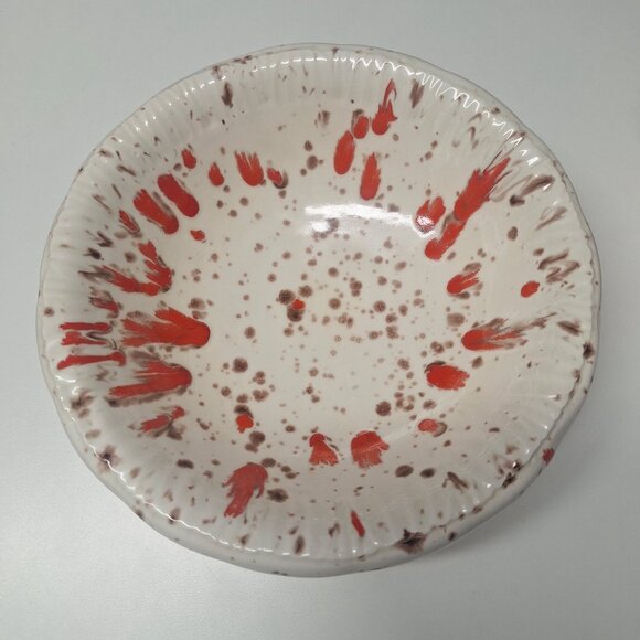 Vintage Ceramic Splatterware Pitcher Bowl Set Red White Spotted Design Drip - Picture 2 of 9